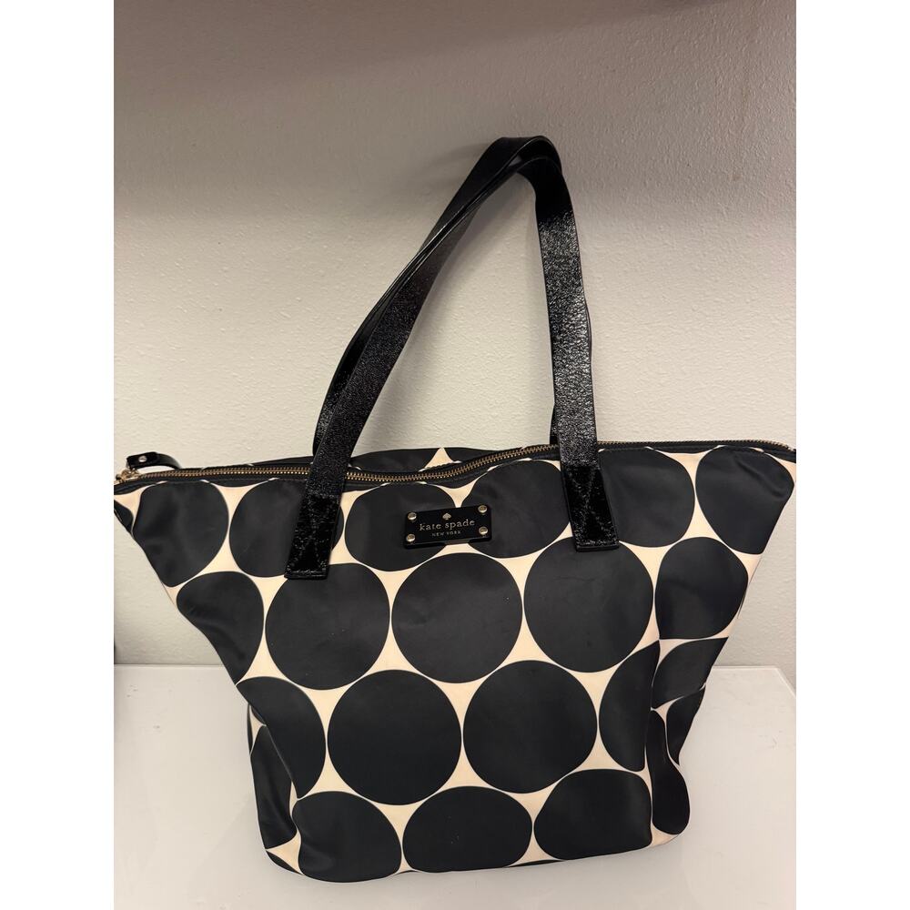 Kate Spade debora dot nylon tote bag black and cream